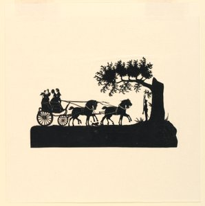 Carruagem e cavalos em silhueta de Unknown artist