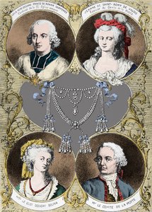 Caso do colar da Rainha Maria Antonieta - as protagonistas do caso: Louis Rene Edouard de Rohan (Cardeal de Rohan), Jeanne de Valois Saint Remy (Valois-Saint-Remy), Conde de la Motte e Mademoiselle Le Guet d
