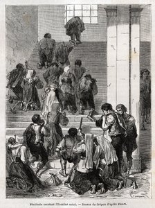 Penitentes católicos subindo a escadaria sagrada até Roma. Gravura para ilustrar a história de Ludovic Celler; a Semana Santa em Roma de Unknown artist