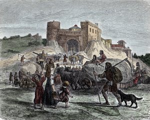 Celtas no serviço dos seus chefes - Civilização Celta, Idade do Ferro: Os celtas trazem as suas oferendas para sacrifícios rituais. de Unknown artist