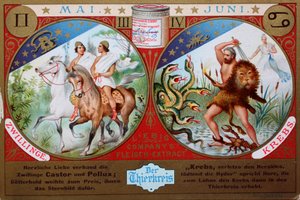 Série de imagens de coleccionadores O Zodíaco, Maio e Junho, Gémeos e Cancro de Unknown artist