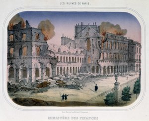 Commune de Paris: Incêndio no Ministério das Finanças (na época das Tuileries) a 24 de Maio de 1871. Gravura do século XIX. de Unknown artist