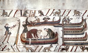 Construção de navios pela ordem de Guillaume - Tapeçaria Bayeux, conhecida como Bordado da Rainha Mathilde de Unknown artist