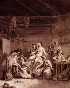 Controlo da defloração após um casamento na Rússia. Isto verificou que o casamento tinha sido consumado. Gravura do século XVIII. de Unknown artist