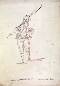 Figurino para o personagem de Roland na ópera homônima do compositor Niccolo Vito Piccinni (ou Piccini) (1728-1800) após um libreto de Jean Francois Marmontel (1778). Desenho do final do século XVIII de Unknown artist