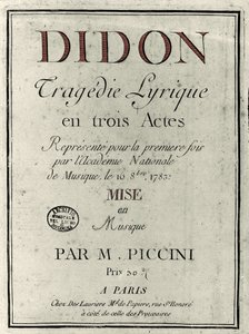 Capa do libreto da ópera "Didon" do compositor Niccolo Vito Piccinni (ou Piccini) (1728-1800). 1783 de Unknown artist