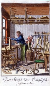 Artesanato: o fabricante de cadeiras na sua oficina. Em "Comprehensive description of arts and crafts and workshops for young people" por Johan Peter Vue. Ed. Nuremberga, Weigel e Schneider de Unknown artist