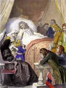 Morte de Luís XIV (1638-1715), Rei da França, em 1 de Setembro de 1715 em Versalhes e do futuro Luís XV (1710-1774). de Unknown artist
