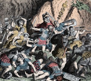 Derrota dos Fabianos - Segunda Guerra Púnica (218-201 AC): a derrota do exército Fabiano e a estratégia de usura de Fabius Maximus (Quintus Fabius Maximus Verrucosus, conhecido como Cunctator (o Timer) ou Ovicula, cerca de 275-203 AC), contra o saque do ar de Unknown artist