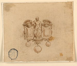 Design para broche com mulher em frontão quebrado de Unknown artist
