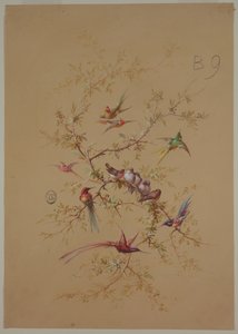 Design para papel de parede e têxtil: flores e pássaros de Unknown artist