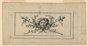 Design para um painel com uma cabeça na frente de dois tirsos cruzados de Unknown artist