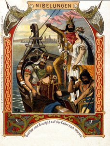 Die Nibelungen, ópera composta por Heinrich Dorn (1804-1892) em 1854, maestro e compositor alemão. chromolithographof do século XIX. de Unknown artist