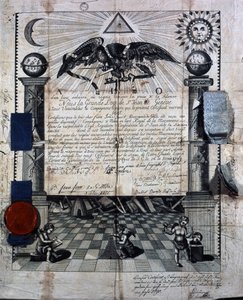 Diploma de Isaac Huit como Companheiro e Mestre na Arte da Alvenaria Real, concedido em 1789 pela Grande Loja de Saint Jean, em Genebra. de Unknown artist