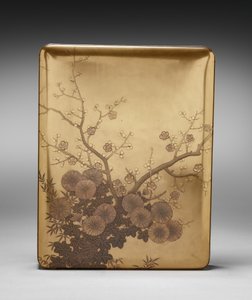 Caixa de documentos (Ryōshibako) com crisântemo e ameixa (tampa) de Unknown artist