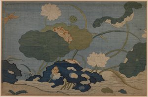 Libélula e plantas de lótus de Unknown artist