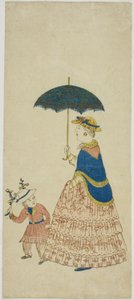 Senhora holandesa a carregar um guarda-sol com um rapazinho 阿蘭陀婦人と子供 (Orando fujin to kodo mo) de Unknown artist