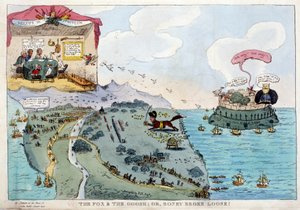 Desenho animado inglês sobre Napoleão Bonaparte - em Napoleão I, caricaturas, coleção de bonecos. 1814 - 1815. B.H.V.P. de Unknown artist