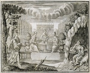 Gravura representando mulheres trabalhando em um tear. Início do século XVIII. de Unknown artist