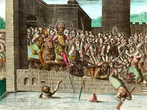 Ented in Paris by King Henry IV (1553-1610) on 22 March 1594. Gravura do século XVIII. Coll. Vamos. de Unknown artist