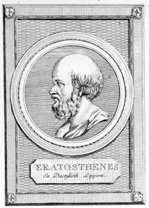 Eratóstenes (275 AC - 195 AC) matemático, geógrafo astrônomo e poeta. Retrato de depois: "Galleria degli antichi greci e romani", vol. II. Poschiavo 1784. de Unknown artist