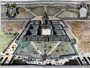 Vista exterior do hotel des Invalides em Paris, no século XVIII. Gravura do séc. XVIII. Colecção privada. de Unknown artist