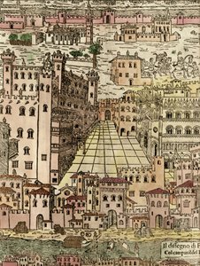 Ferrara: vista da cidade, detalhe de um corte de madeira anônimo de Unknown artist