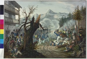 Combate entre soldados bávaros e camponeses tiroleses de Unknown artist