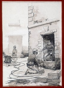 Bombeiros: aparelhos de incêndio de caves. gravura sd. Século XIX de Unknown artist