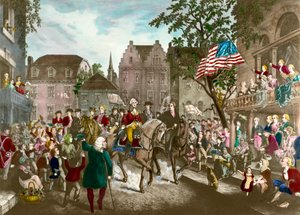 O primeiro da Guerra da Independência Americana: George Washington (1732-1799) entra triunfalmente em Nova York após a derrota inglesa de Unknown artist