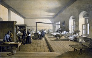 Florence Nightingale (1820 - 1910) no Hospital Scutari na Turquia por volta de 1855 de Unknown artist
