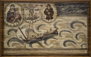 Ex-voto (ex voto) marinheiro, oferta popular como penhor de devoção e gratidão do marinheiro sobrevivente aos perigos do mar vindo da Igreja de Carmine, Torre del Greco, perto de Nápoles de Unknown artist