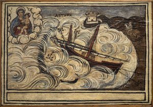 Antigo marinheiro de voto (ex voto), oferta popular como penhor de devoção e gratidão do marinheiro sobrevivente aos perigos do mar provenientes da Igreja de Carmine, Torre del Greco, perto de Nápoles, Itália do século XIX de Unknown artist