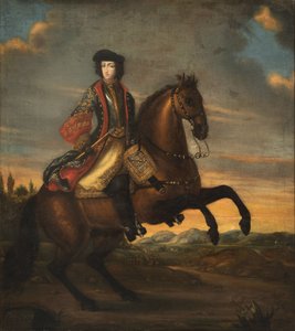 Frederic IV de Holstein Gottorp a cheval - Retrato de Frederick IV (1671-1702), Duque de Holstein-Gottorp a Cavalo, Anônimo . Óleo sobre tela de Unknown artist