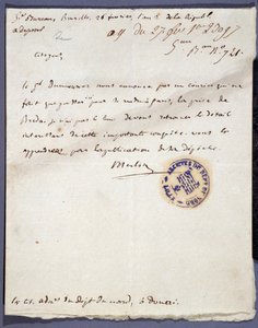 Revolução Francesa: carta manuscrita datada de 26/02/1793 de uma denominação Merlin sobre a captura da cidade de Breda, na Holanda, em 24 de Fevereiro, pelo General Dumouriez. Arquivos departamentais de Nord Lille de Unknown artist