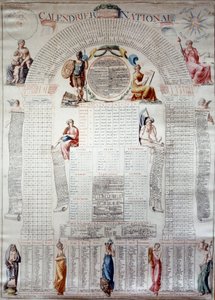 Revolução Francesa: calendário nacional calculado para trinta anos a partir de 31/12/1792. Gravura 1792 Paris, Musee Carnavalet de Unknown artist