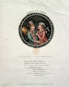 Revolução Francesa: representação de Barra e Viala. Joseph Agricol Viala (1780-1793) e Joseph Bara (1780-1793), heróis filhos da Revolução Francesa que lutaram respectivamente em Marselha e em Vendee pela Republique. Gravura do século XVIII de Unknown artist