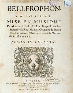 Frontispício da tragédia "Bellerophon" Lyrique em cinco atos com um prólogo de Jean Baptiste Lully (Giovanni Battista Lulli) (Jean-Baptiste) (1632-1687). 1714. de Unknown artist
