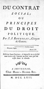 Frontispício do Contrato Social ou Princípios de Direito Político por Jean Jacques Rousseau (1712-1778), impresso em Amesterdão em 1762 de Unknown artist