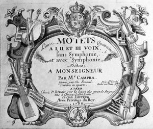 Frontispício da pontuação do quarto livro de motets de Andre Campra. 1706 de Unknown artist