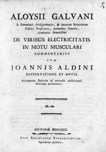 Frontispício de "De Viribus Electricitatis in Motu Musculari Commentarius" Um tratado sobre a circulação da electricidade nos músculos dos animais, de Luigi Galvani, físico italiano de Unknown artist