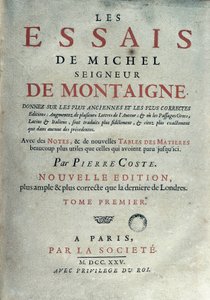 Frontispício de "" Les essays "" do escritor e humanista francês Michel de Montaigne (1533-1592). 1725 Barcelona. Biblioteca de Catalunya de Unknown artist
