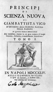 Giambattista Vico. Também chamado Giovanni, Gian Battista, Jean Baptiste ou Jean-Baptiste. Frontispício da "La Scienza Nuova" (A Ciência Nova) de Unknown artist