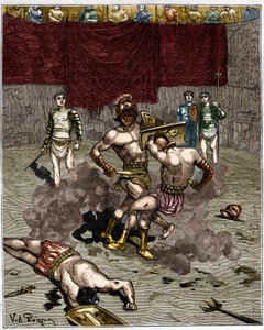 Luta de gladiadores. Gravura do século XIX. de Unknown artist