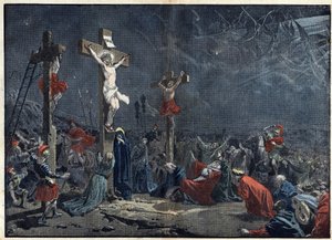 Sexta-feira Santa: crucificação de Jesus Cristo (Jesus Cristo). Ilustração em "le Pelerin" de 3 de abril de Unknown artist