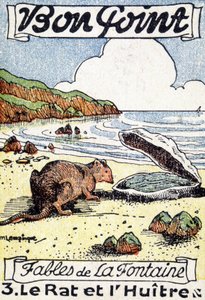 Bom ponto ilustrado pela fábula de Jean de La Fontaine "O rato e a ostra". de Unknown artist
