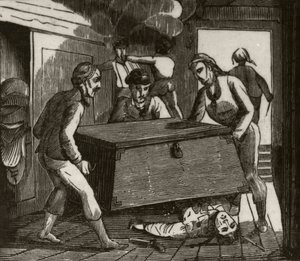 "Gordon e seus companheiros pressionando o capitão francês até a morte com um grande peito", c.1836 de Unknown artist