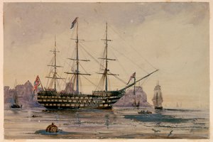 HMS Victory Porto de Portsmouth, 24 de outubro de 1858 de Unknown artist