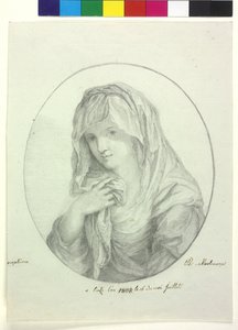 Meio comprimento de uma jovem mulher com um lençol à volta da cabeça Senhora com véu virgem vestal de Unknown artist