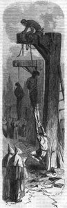 Pendurado de oliveira, o Diabo, barbeiro por Luís XI. Gravura do século XIX. de Unknown artist